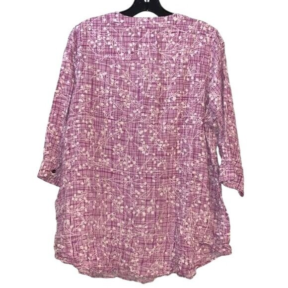 Womens 3/4 Sleeve Pink Button-Up Tunic Top By Women Within Size 18/20 Floral Pla - Picture 6 of 8